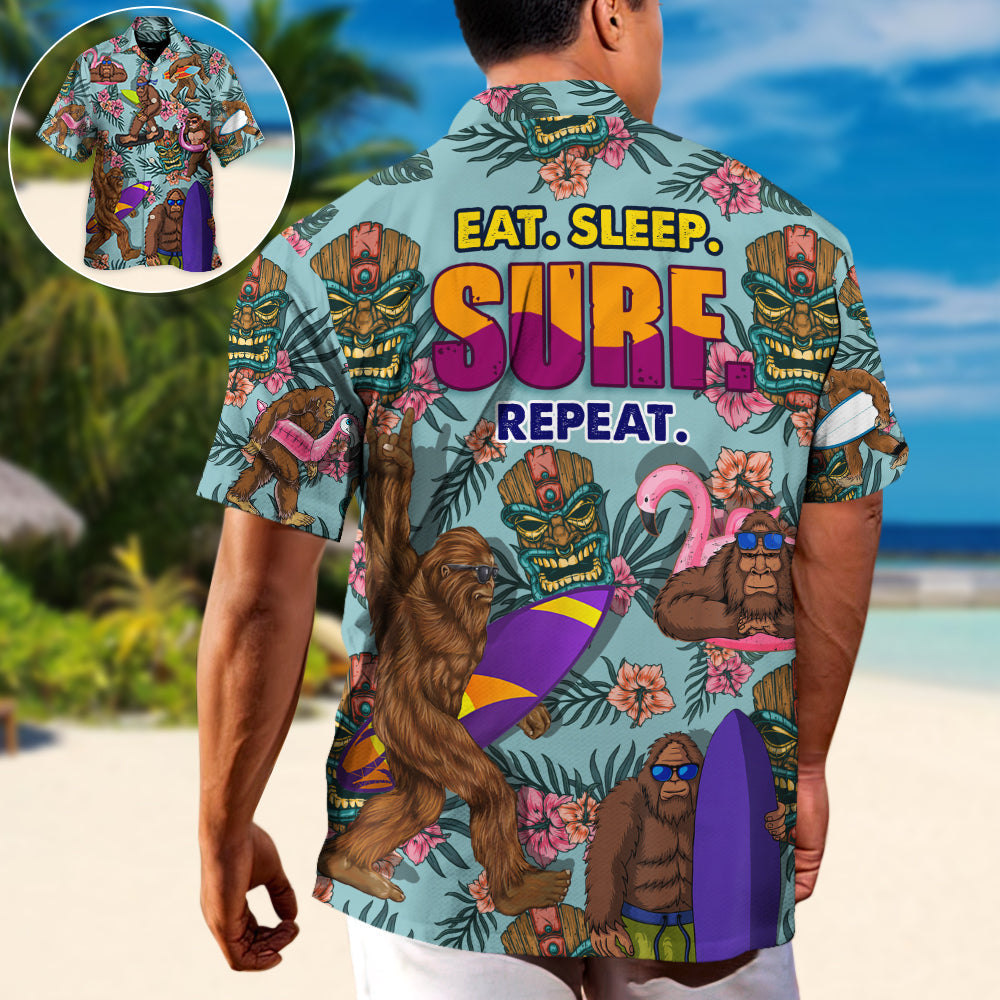 Funny Surfing Bigfoot Surf Hawaiian Shirt Summer Design Detail For Summer Travel