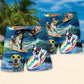 Coastal Surfing Dog Beach Shorts Pattern Detail For Island Trips And Leisure And Relaxation