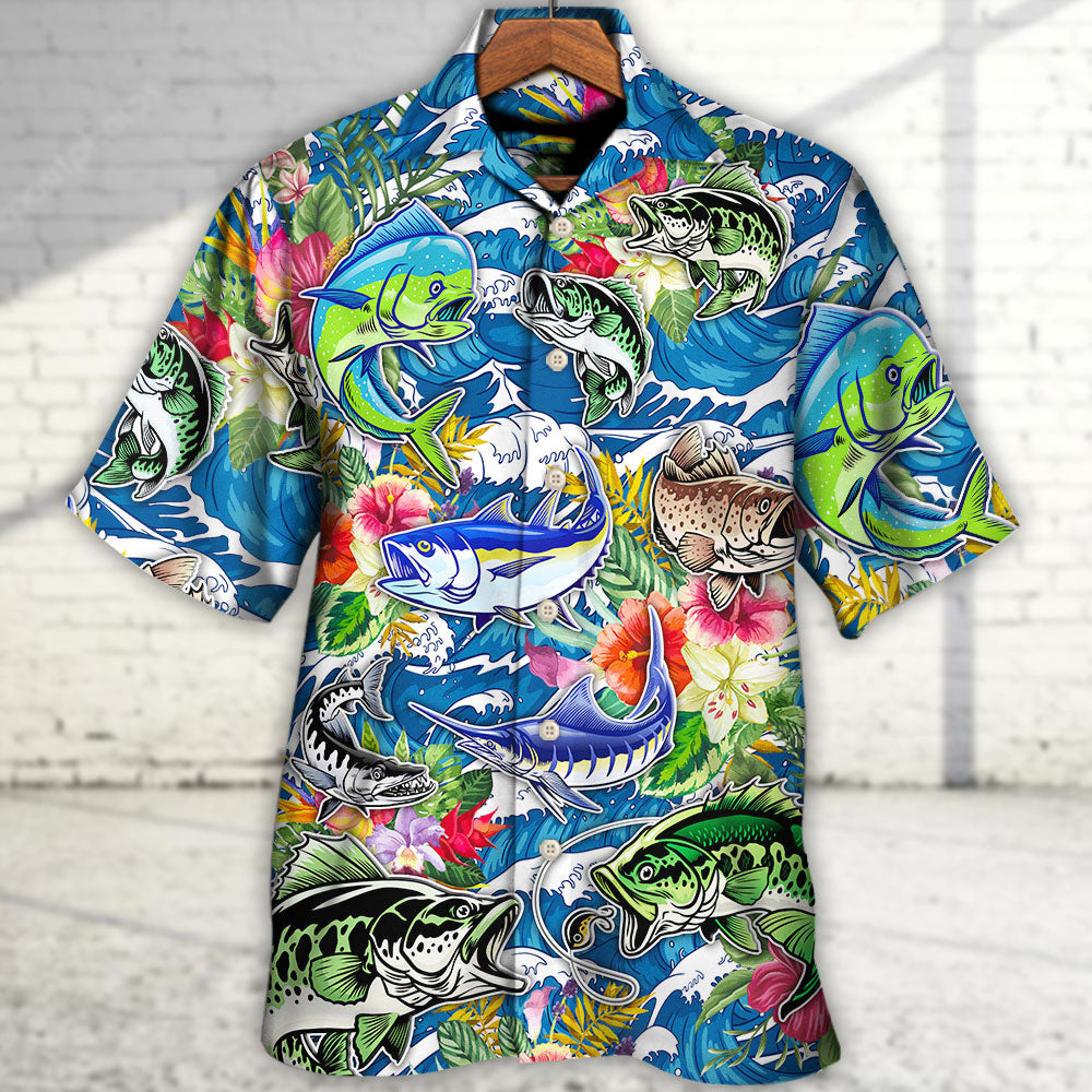 Tropical Coastal Fishing Activity Hawaiian Shirt Fabric Pattern Detail For Thoughtful Gifting