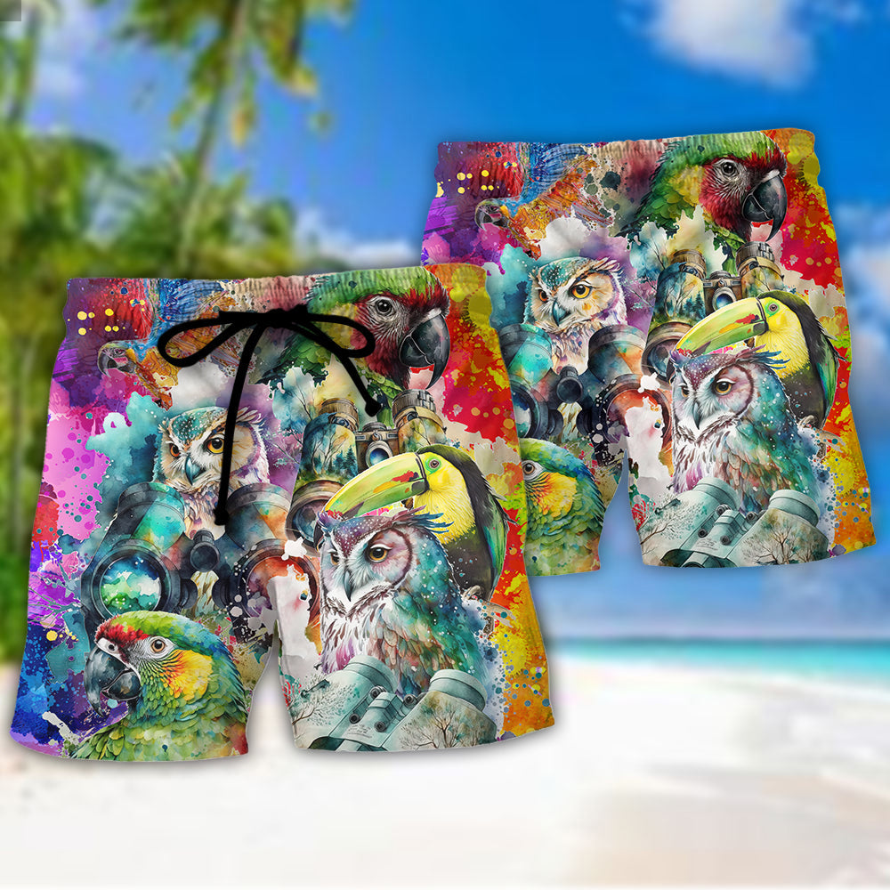 Bird Watching Beach Shorts Pattern Detail For Vacation Style And Lightweight Summer Style