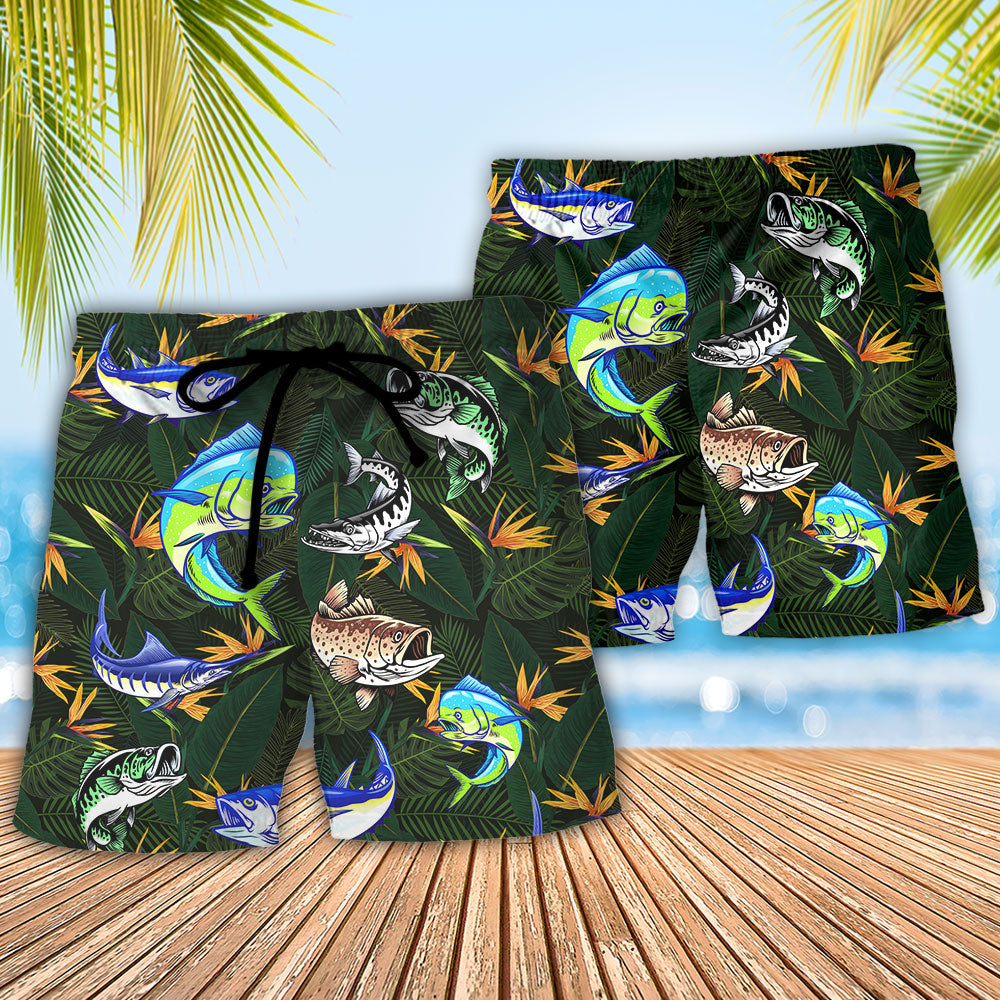 Fishing River Beach Shorts Pattern Detail For Relaxed Weekends And Leisure And Relaxation