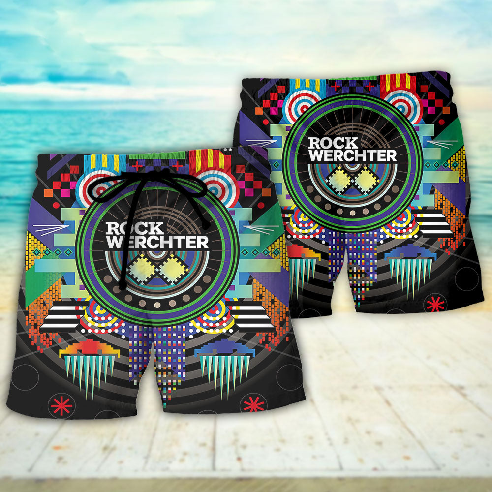 Rock Music Beach Shorts Pattern Detail For Resort Wear And Weekend Casual Style