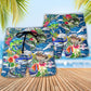 Tropical Fishing Hunting Fish Beach Shorts Pattern Detail For Coastal Travel And Comfortable Daily Use