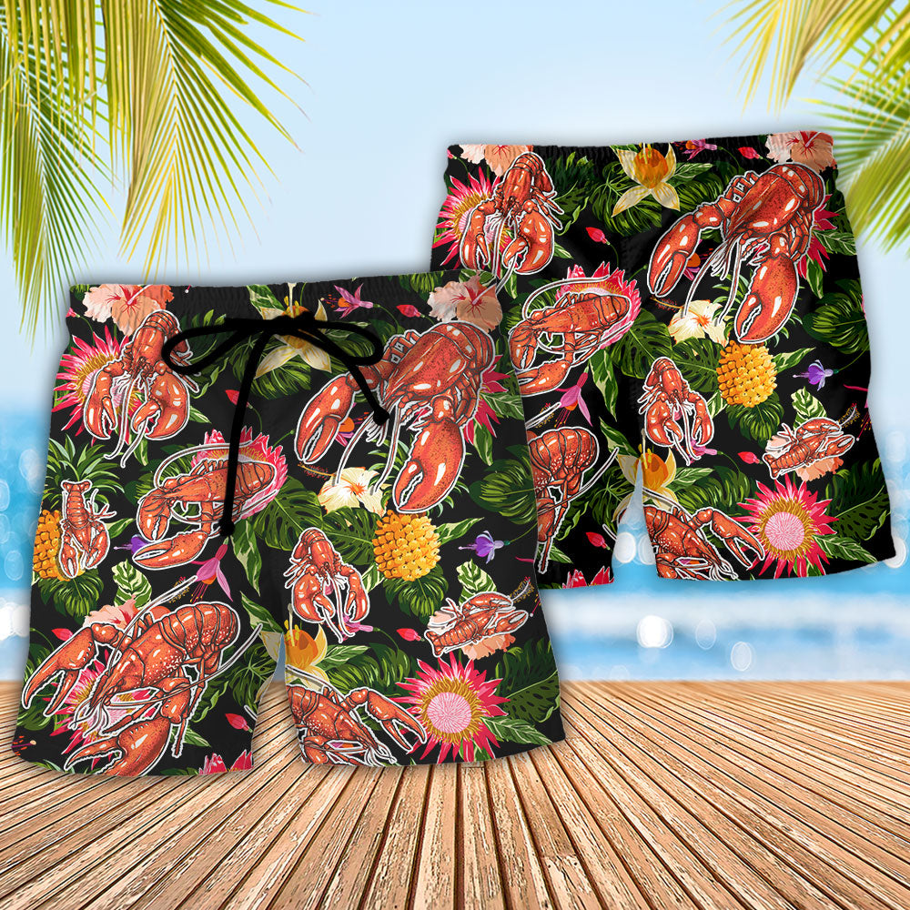 Tropical Lobster Beach Shorts Pattern Detail For Tropical Escapes And Easy Warm Weather Wear