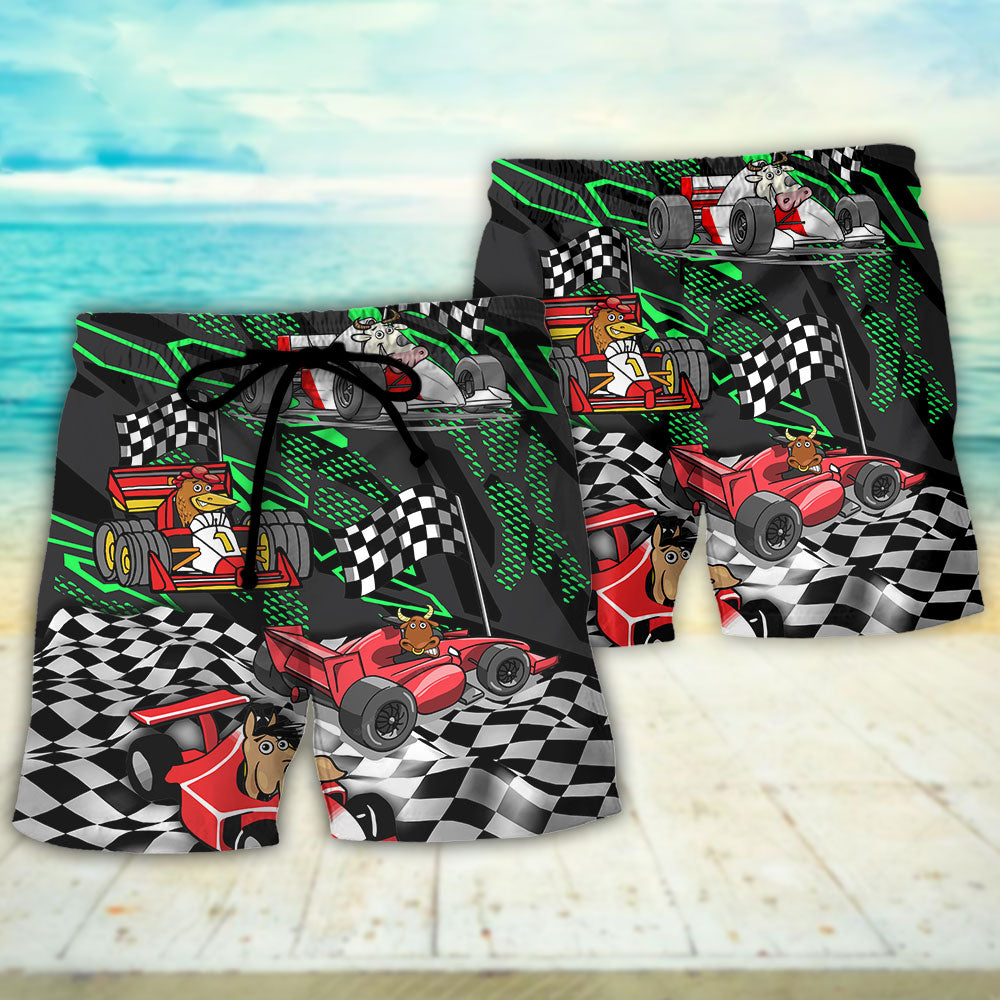 Animal Formula Racing Funny Speed Lover Beach Shorts For Coastal Drives And Casual Style