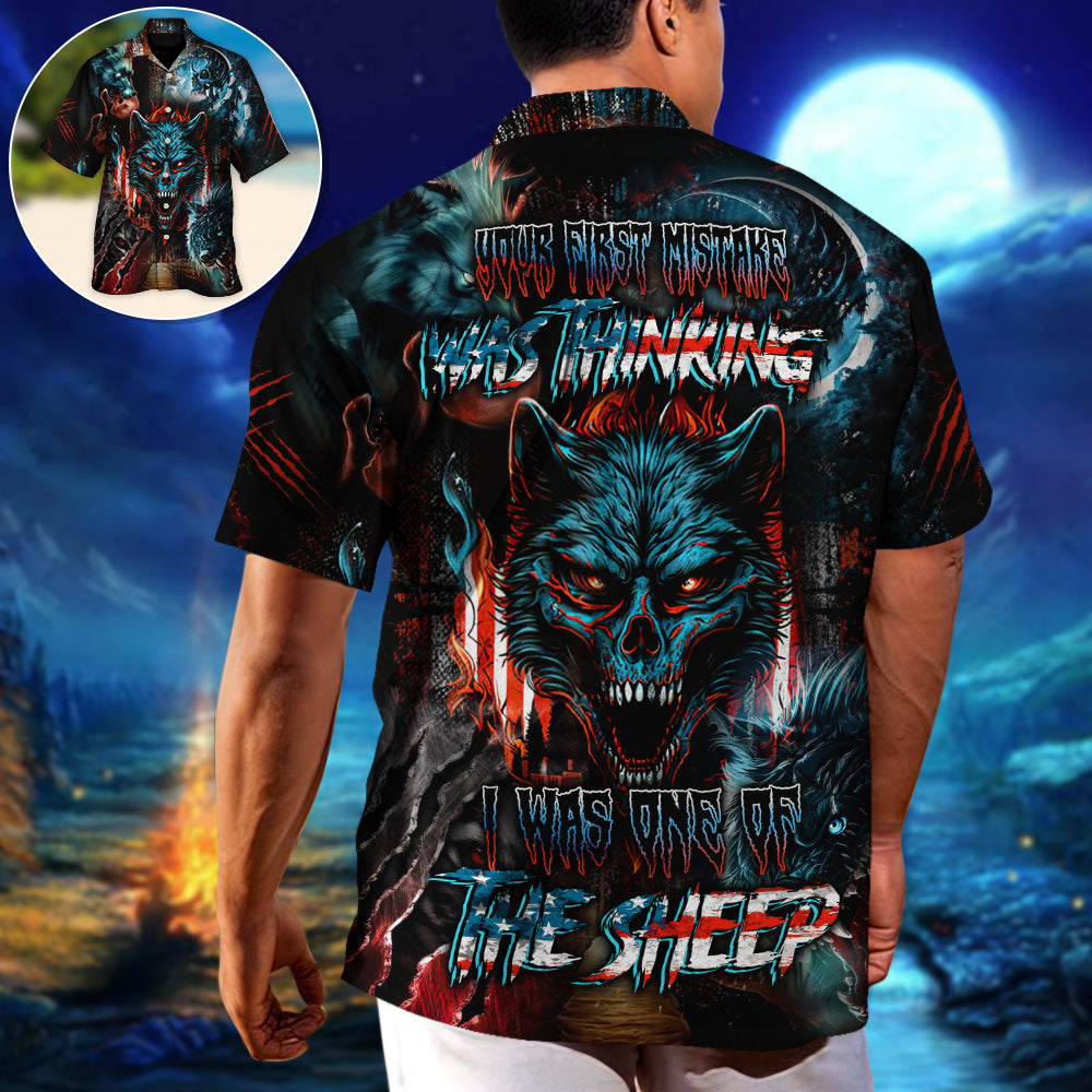Skull Wolf First Mistake Thinking Sheep Hawaiian Shirt For Resort Getaways And Comfortable Summer Activities