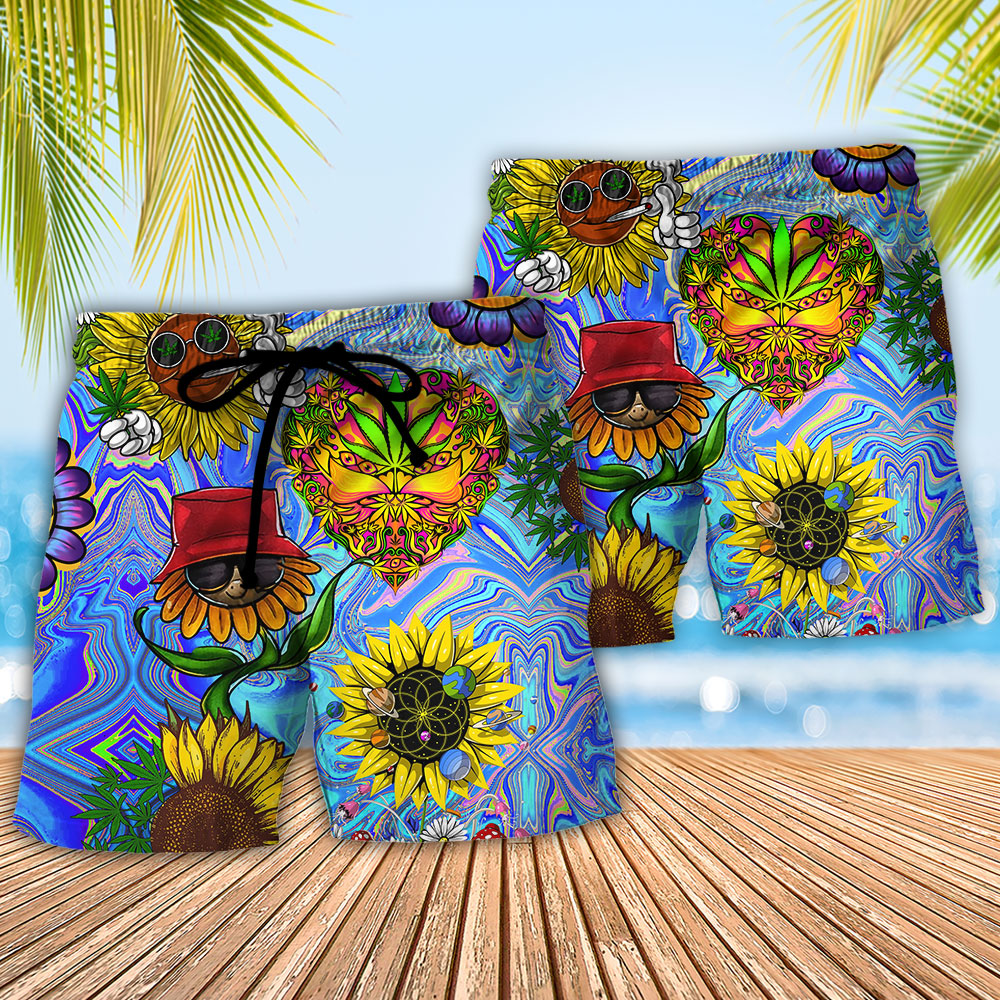 Hippie Sunflowers Stay Trippy Art Beach Shorts For Beach Getaways And Comfortable Summer Wear