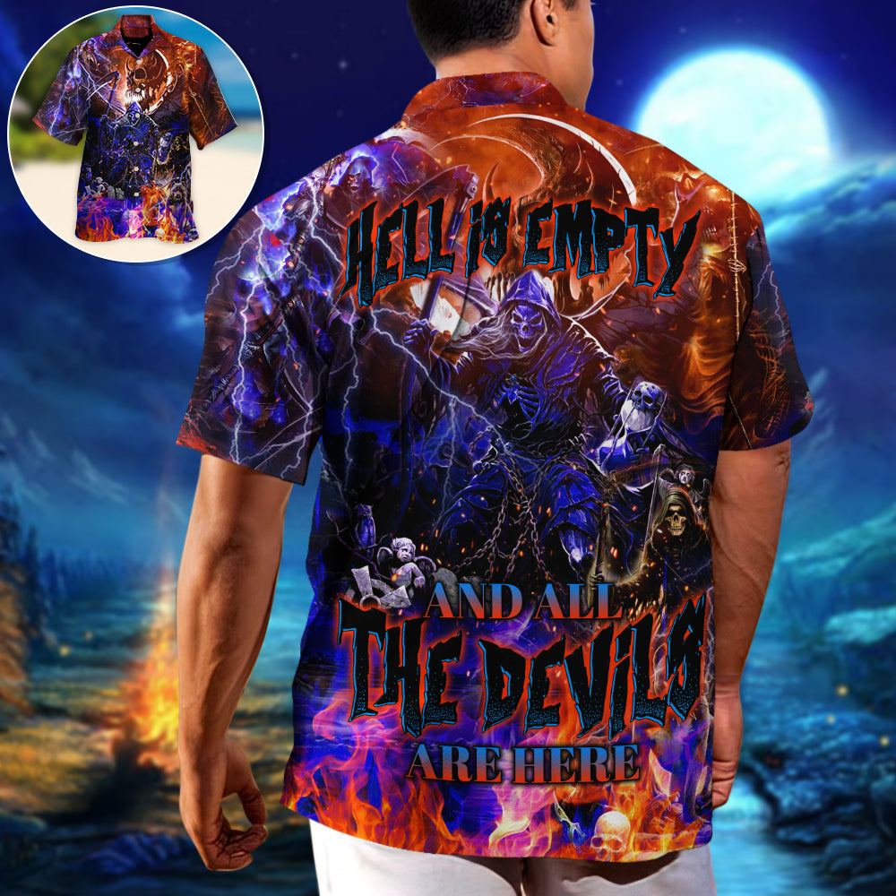 Skull Underworld Empty Devils Hawaiian Shirt Artwork Detail For Tropical Trips And Casual Outings