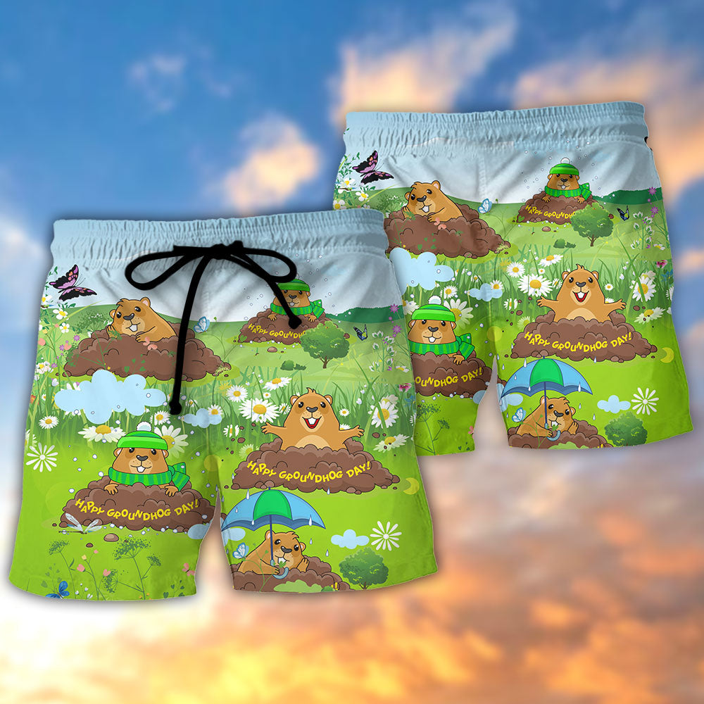 Groundhog Day Garden Beach Shorts Pattern Detail For Seaside Leisure And Versatile Outdoor Wear