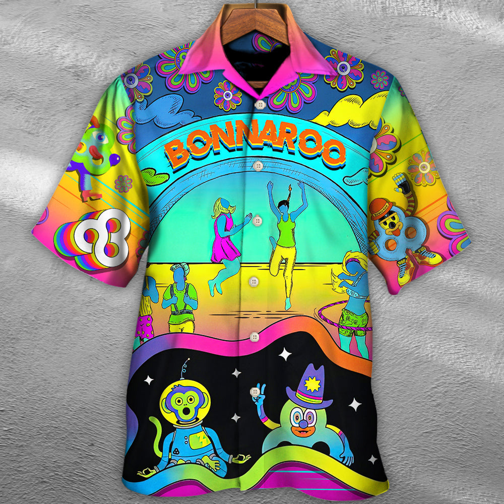 Colorful Summer Music Festival Hawaiian Shirt Graphic Artwork Detail For Outdoor Gatherings