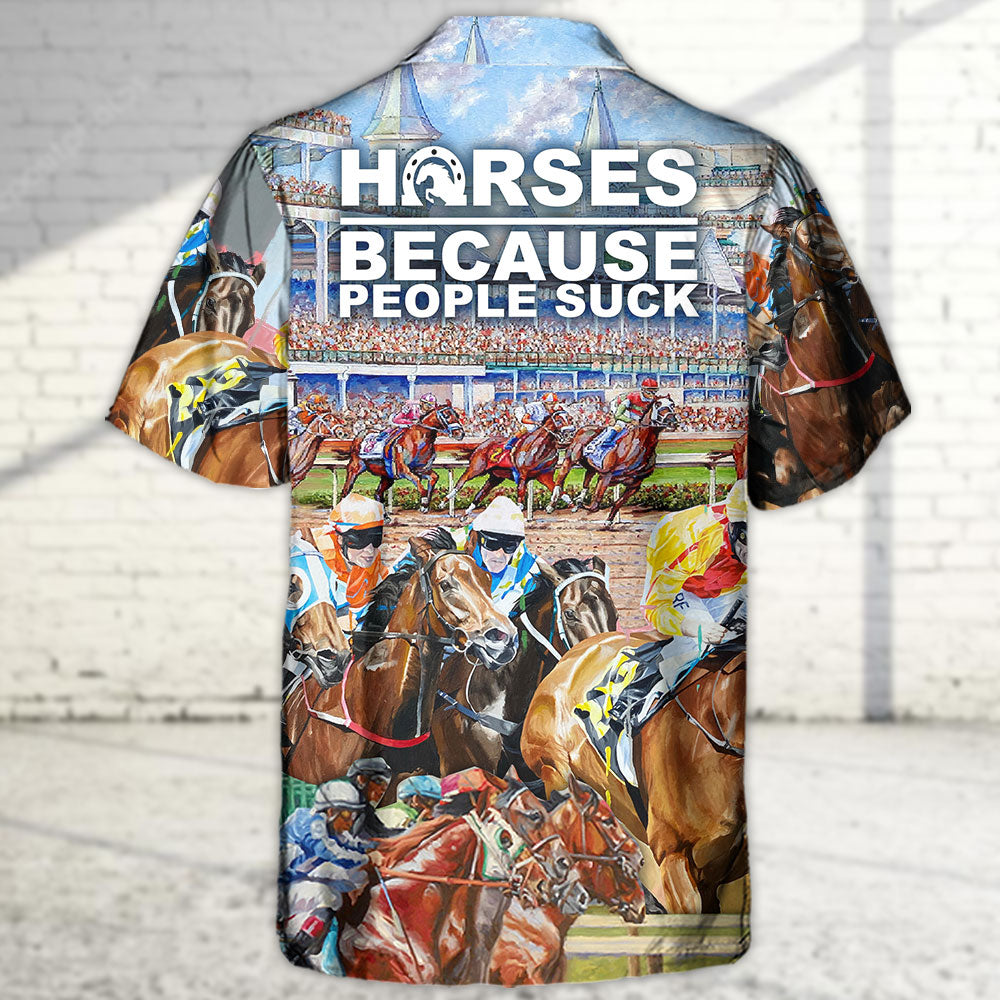 Horseback Riding Horse Hawaiian Shirt Front Pattern View For Casual Outings