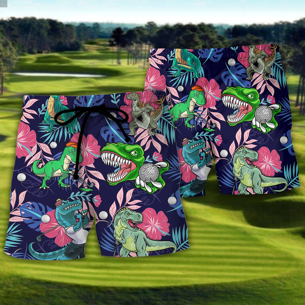Tropical Golf Dinosaur Beach Shorts Pattern Detail For Relaxed Weekends And Laid Back Styling