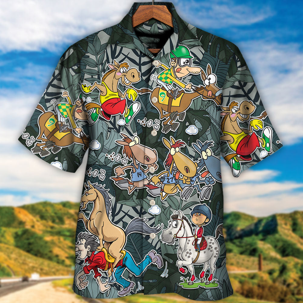 Funny Horse Racing Hawaiian Shirt Summer Design Detail For Warm Weather Events