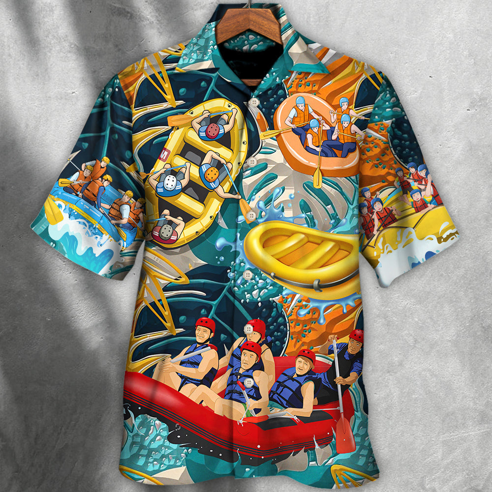 Tropical Water Rafting River Team Hawaiian Shirt Relaxed Style View For Resort Wear