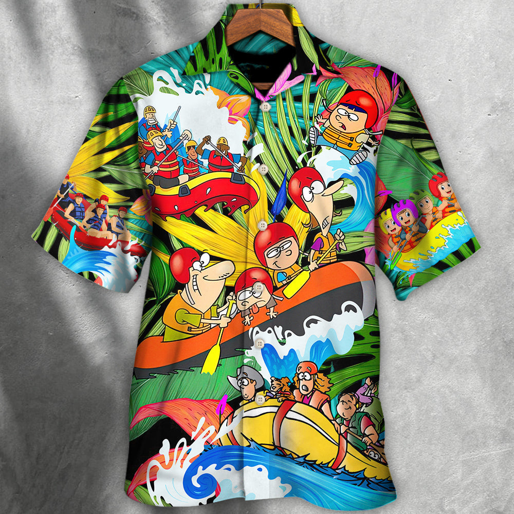 Tropical Funny Water Rafting River Team Hawaiian Shirt Relaxed Style View For Casual Outings