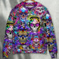 Hippie Colorful Skull Sweater For Art Lovers Holidays Parties And Comfortable Wear