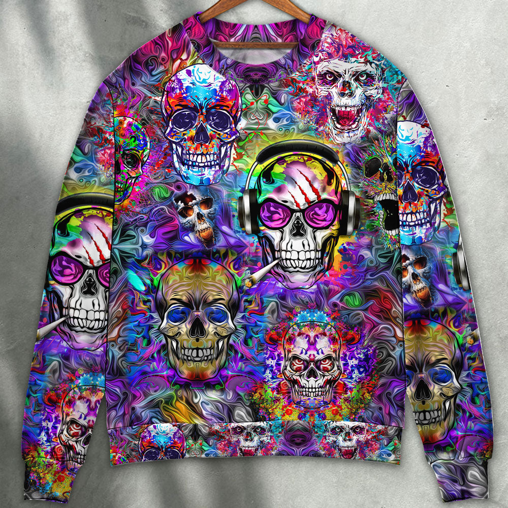 Hippie Colorful Skull Sweater For Art Lovers Holidays Parties And Comfortable Wear