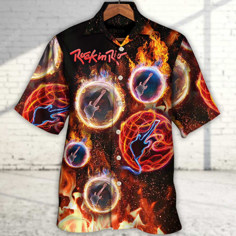 Rock Music Fire Hawaiian Shirt Relaxed Style View For Coastal Travel