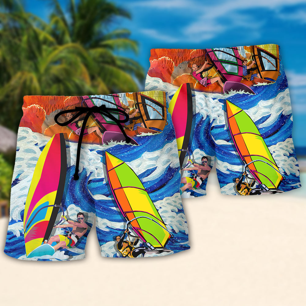 Windsurfing Beach Shorts Pattern Detail For Island Trips And Weekend Casual Style