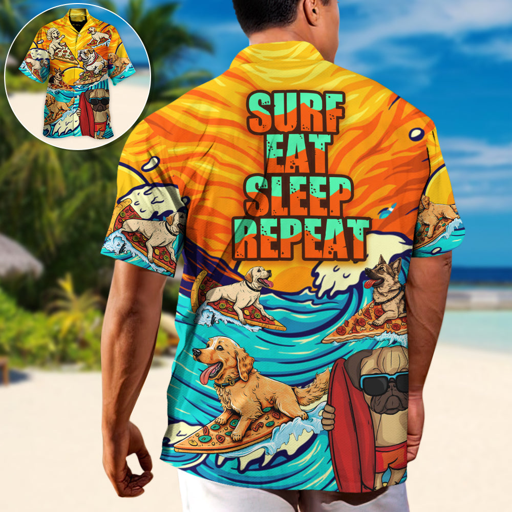 Dog Surfing Surf Hawaiian Shirt Detailed Pattern View For Outdoor Gatherings