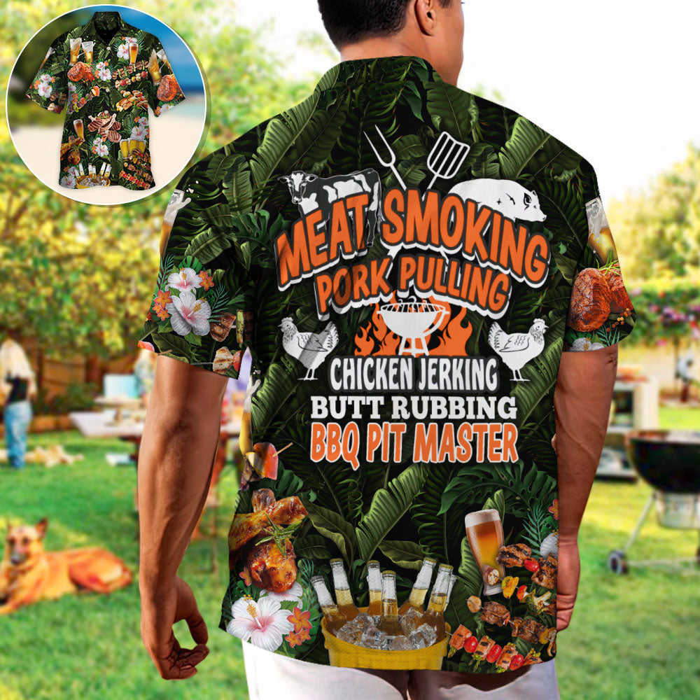 Funny Barbecue BBQ Beer Meat Pork Chicken Pit Hawaiian Shirt All Over Print Detail For Coastal Travel