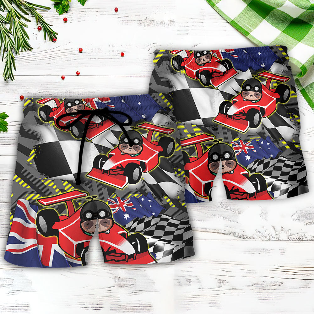 Sloth Racing Motorsport Racing Car Beach Shorts Pattern Detail For Resort Wear And Versatile Outdoor Wear