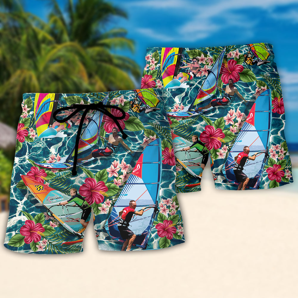 Windsurfing The Wind Is Calling I Must Go Beach Shorts For Outdoor Activities And Vacation Styling