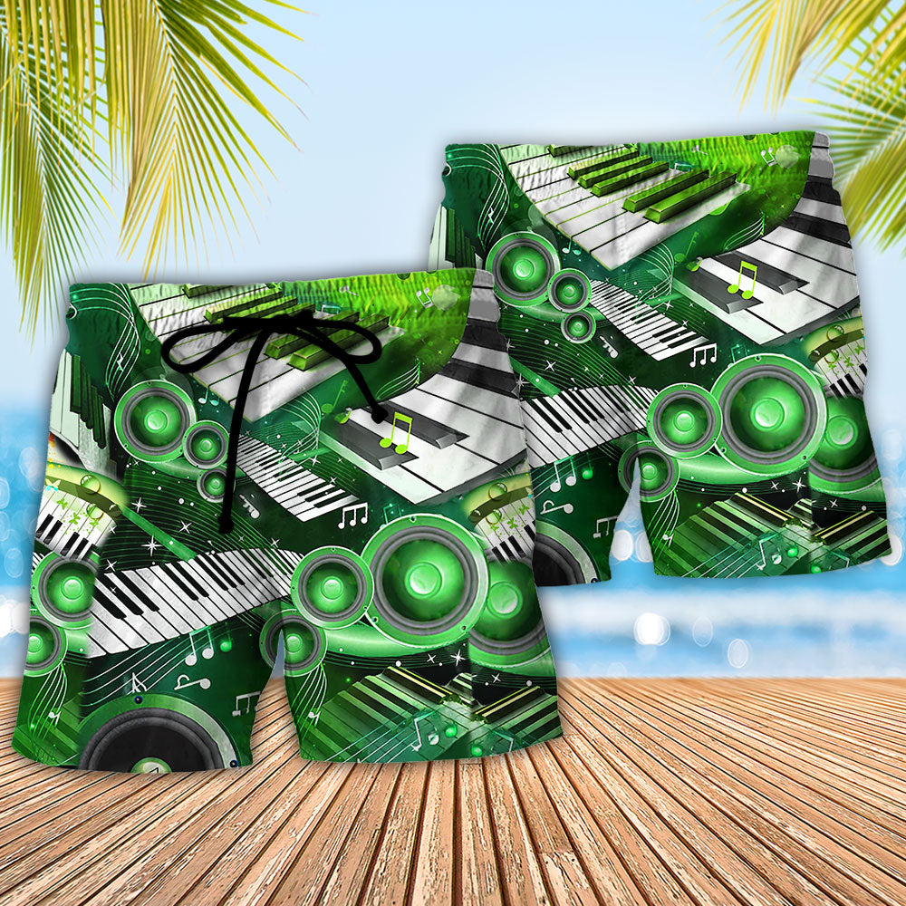 Piano Music Green Art Style Beach Shorts For Beach Days And Casual Style