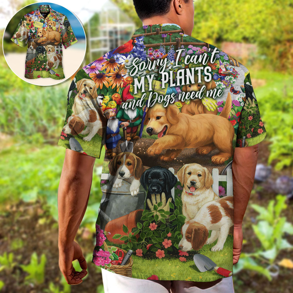 Vintage Gardening Plants Dogs Hawaiian Shirt All Over Print Detail For Warm Weather Events