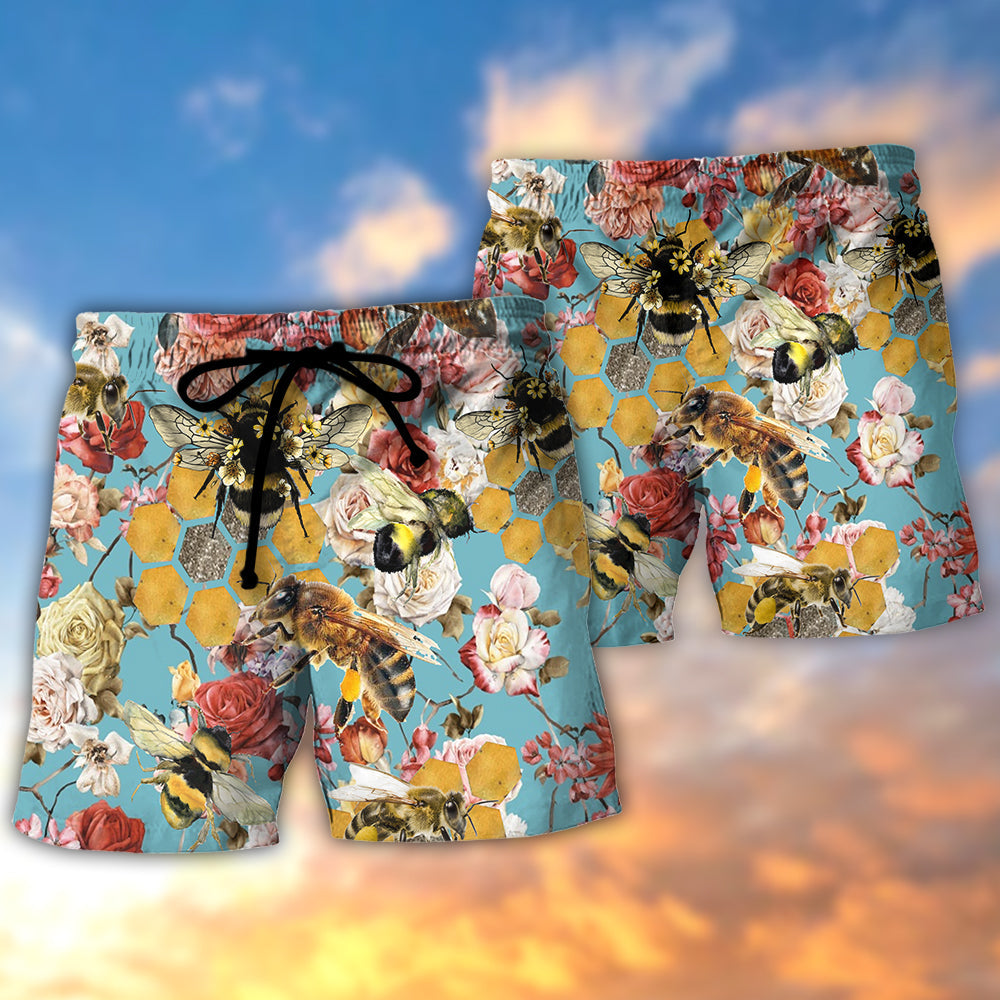 Rose Bee Beach Shorts Pattern Detail For Outdoor Activities And Leisure And Relaxation