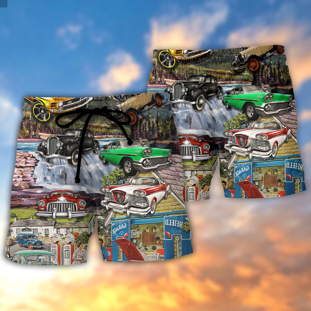 Car Beach Shorts Pattern Detail For Summer Travel And Versatile Outdoor Wear