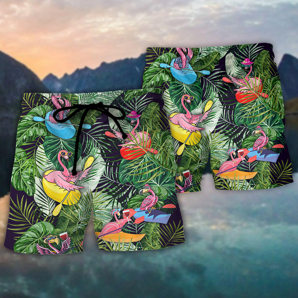 Tropical Coastal Kayaking Flamingo Beach Shorts Pattern Detail For Tropical Escapes And Bright Seasonal Outfits