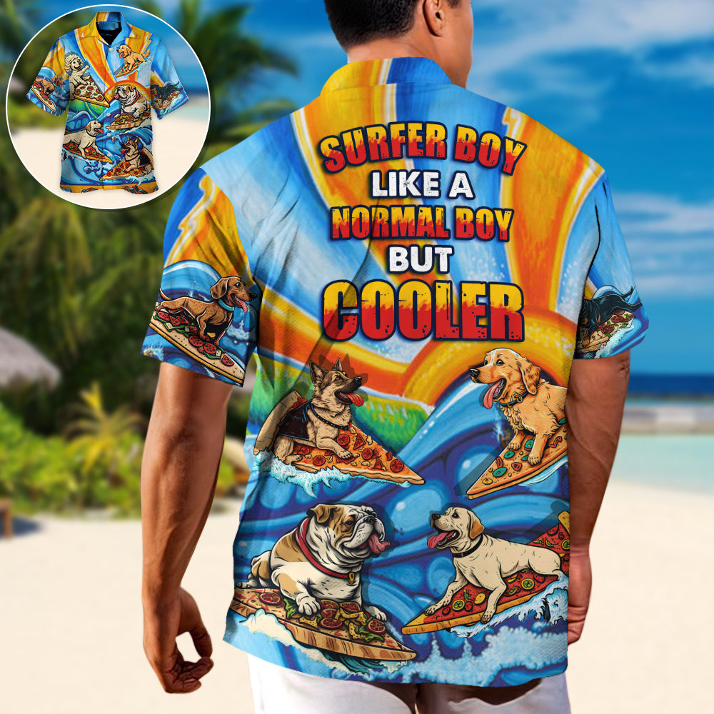 Funny Surfing Dog Pizza Hawaiian Shirt Design View For Vacation Style