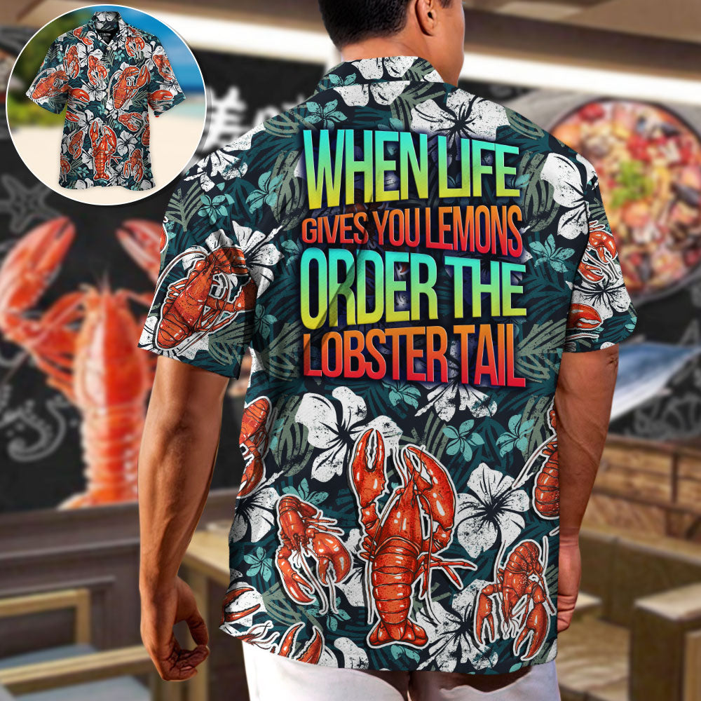 Tropical Lobster Hawaiian Shirt Collar And Front View For Weekend Trips