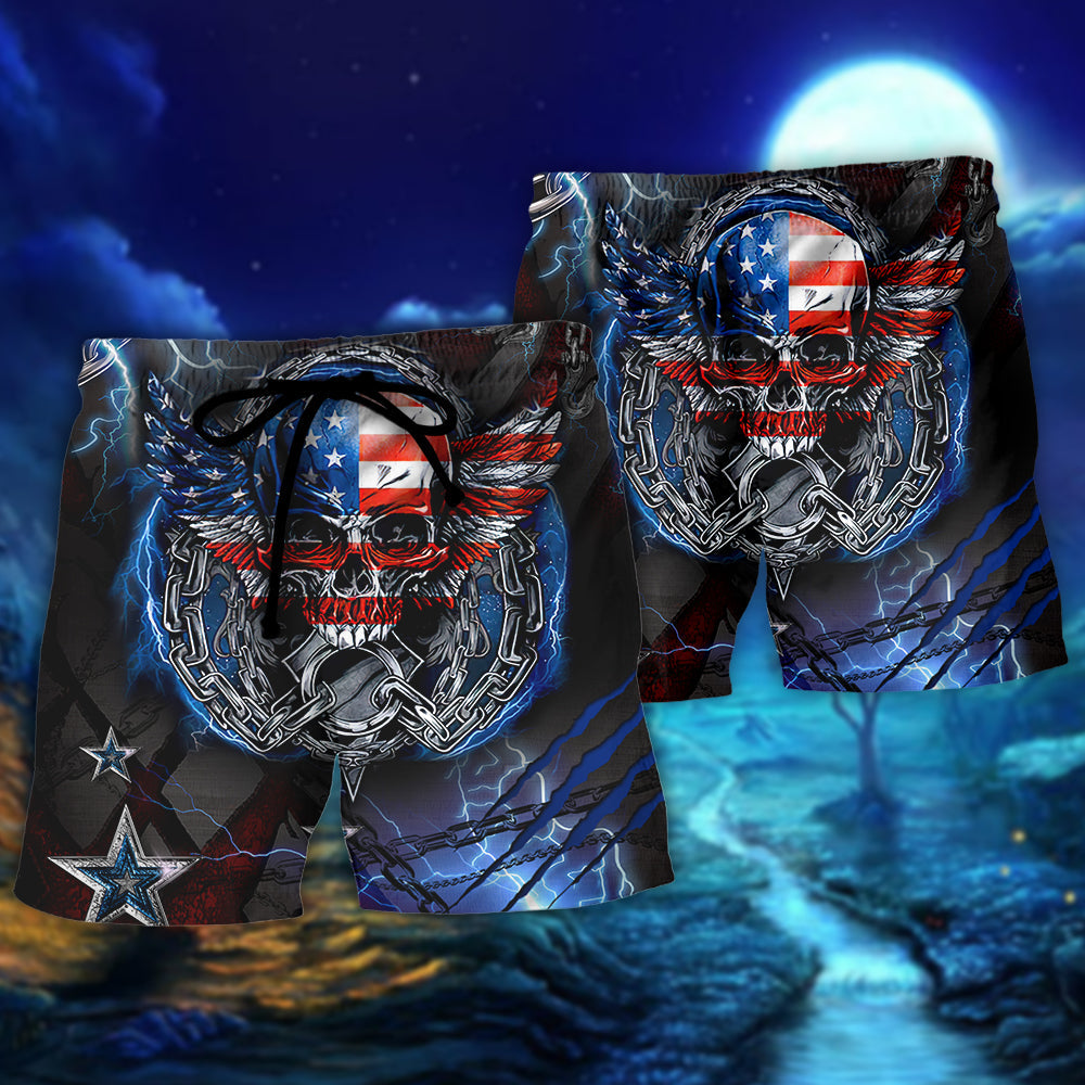 Skull Patriotic Message About Loving And Beach Shorts For American Pride Beach Days
