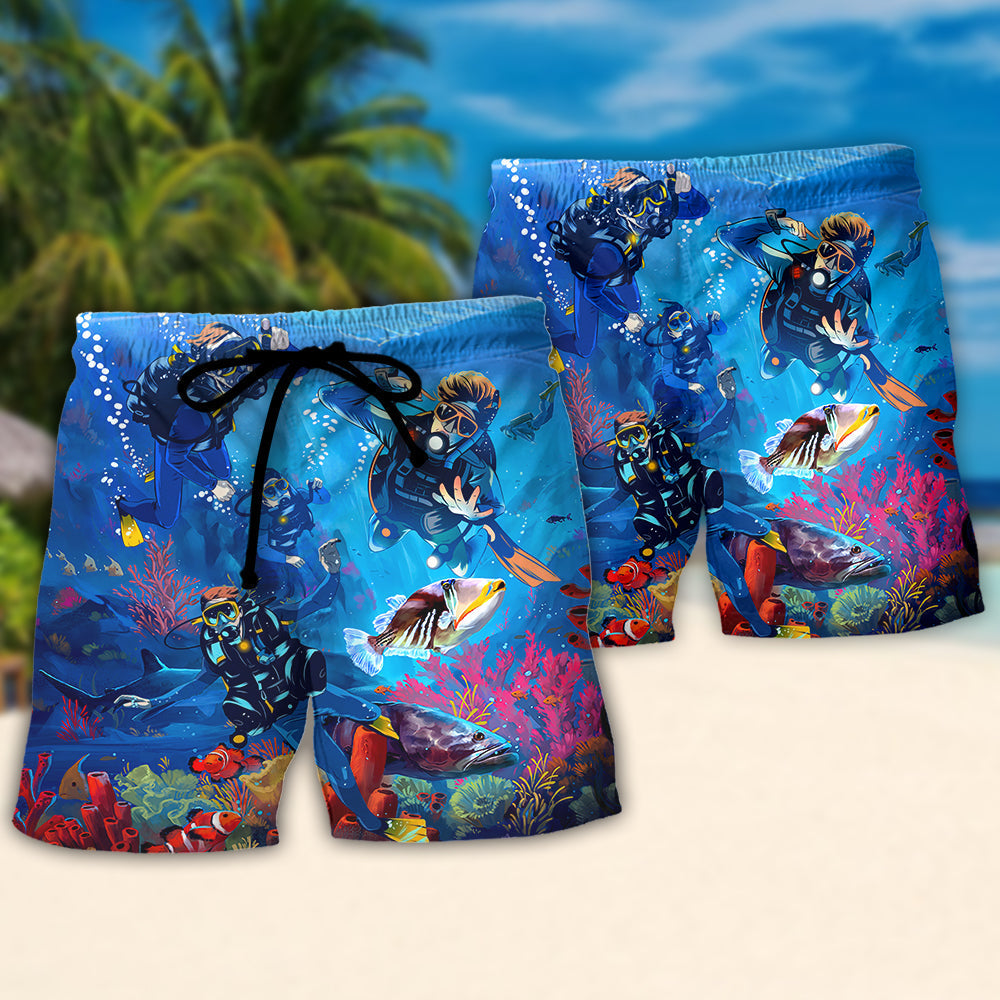 Scuba Diving Funny Saved Me Quote Beach Shorts For Ocean Lover Vacation Wear