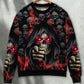 Dark Red Smoke Lightning Skull Sweater For Fantasy Fans Casual Outings And Weekend Adventures