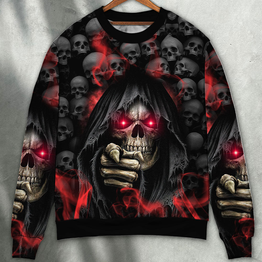 Dark Red Smoke Lightning Skull Sweater For Fantasy Fans Casual Outings And Weekend Adventures