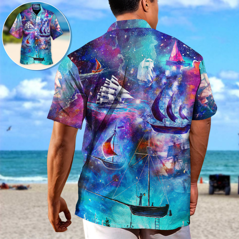 Boat Sailing Ocean Universe Hawaiian Shirt Design View For Casual Summer Styling