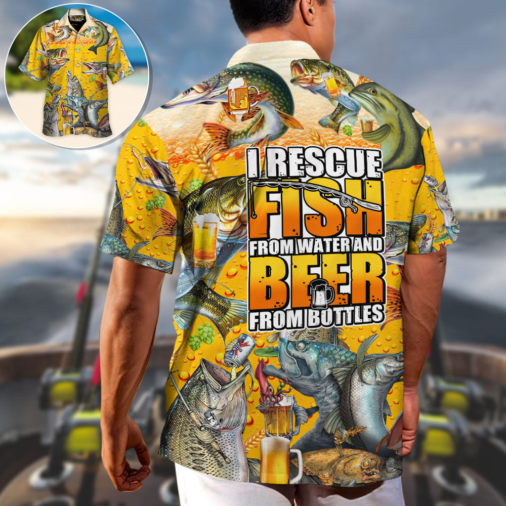 Fishing Water Beer Hawaiian Shirt Resort Outfit View For Beach Days