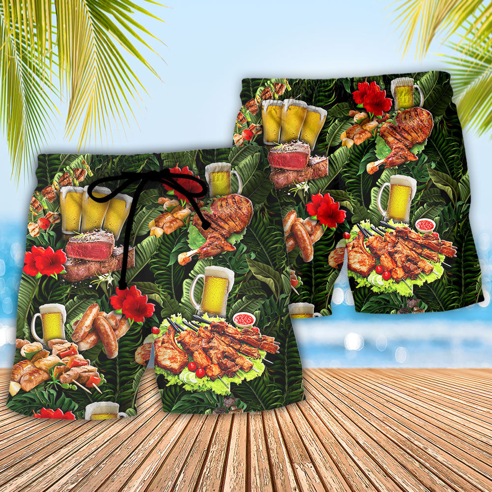BBQ Beer Beach Shorts Pattern Detail For Outdoor Activities And Relaxed Casual Wear