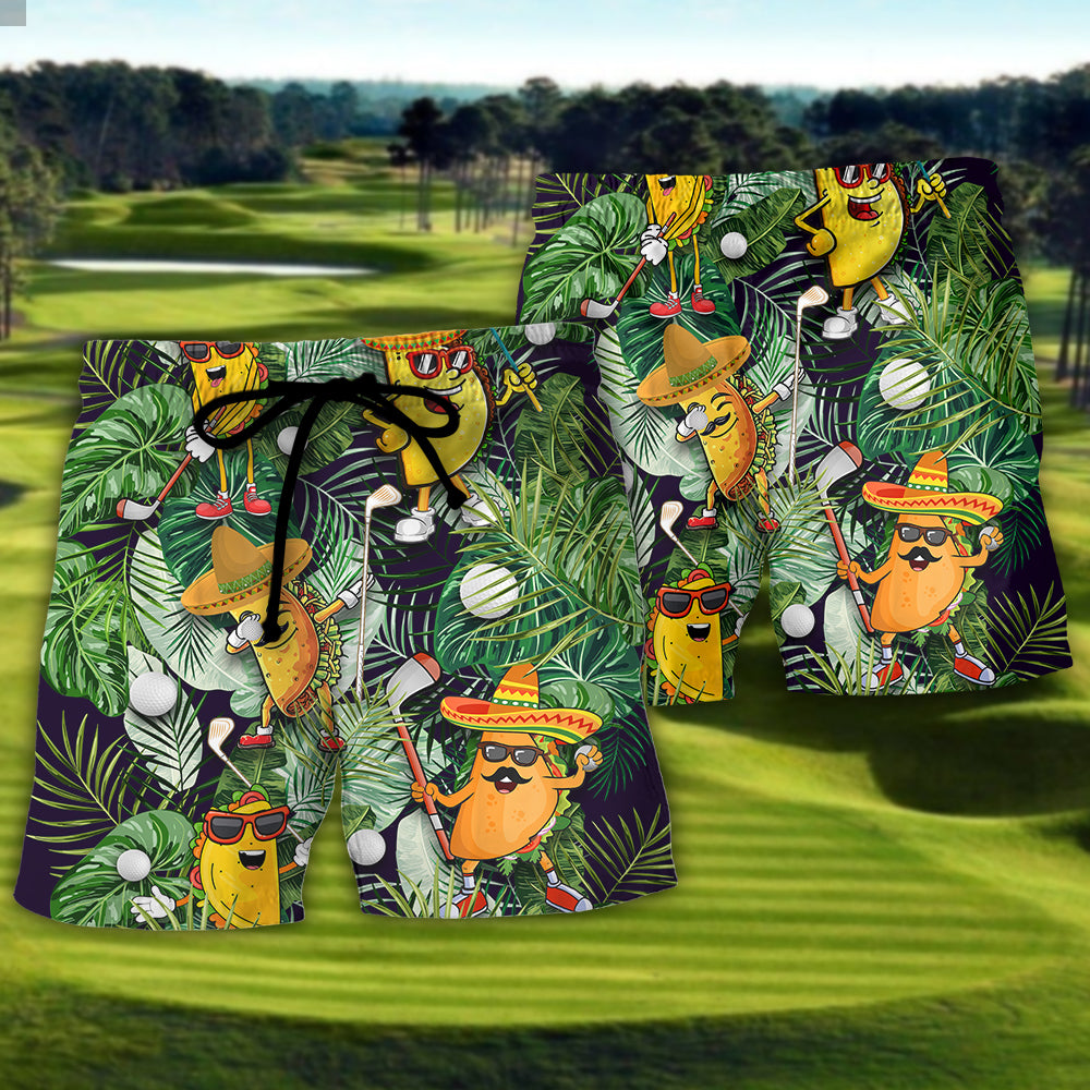 Tropical Golf Beach Shorts Pattern Detail For Outdoor Activities And Leisure And Relaxation