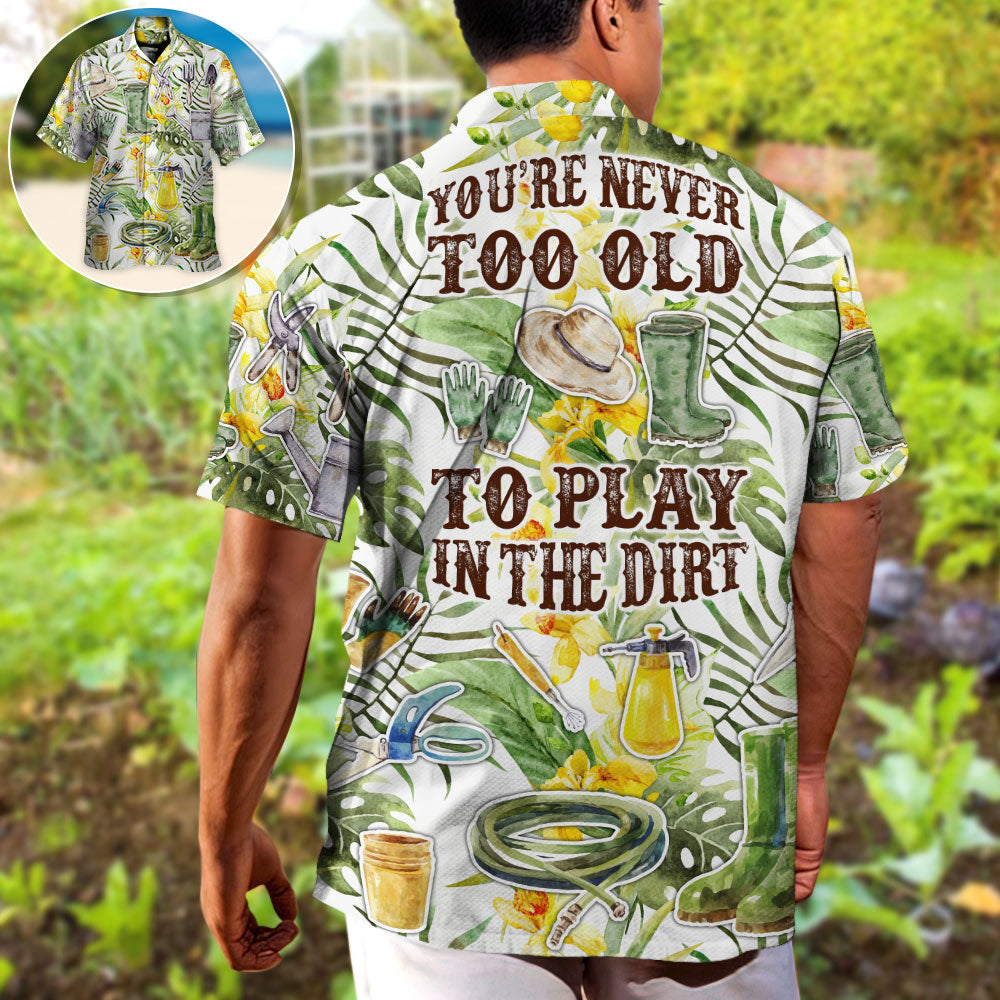 Gardening Old Play Dirt Hawaiian Shirt Pattern View For Relaxed Warm Weather Outfits