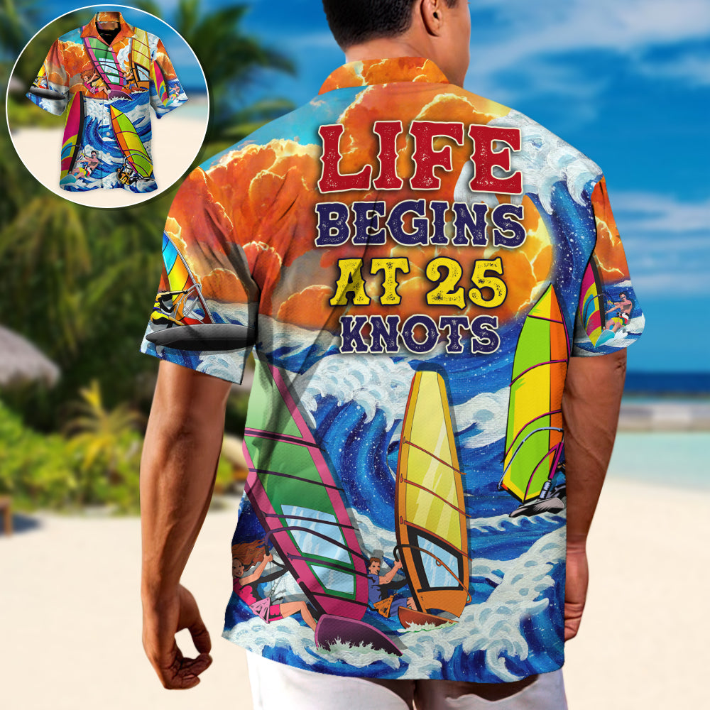 Coastal Windsurfing Activity Hawaiian Shirt Collar And Front View For Tropical Vacations