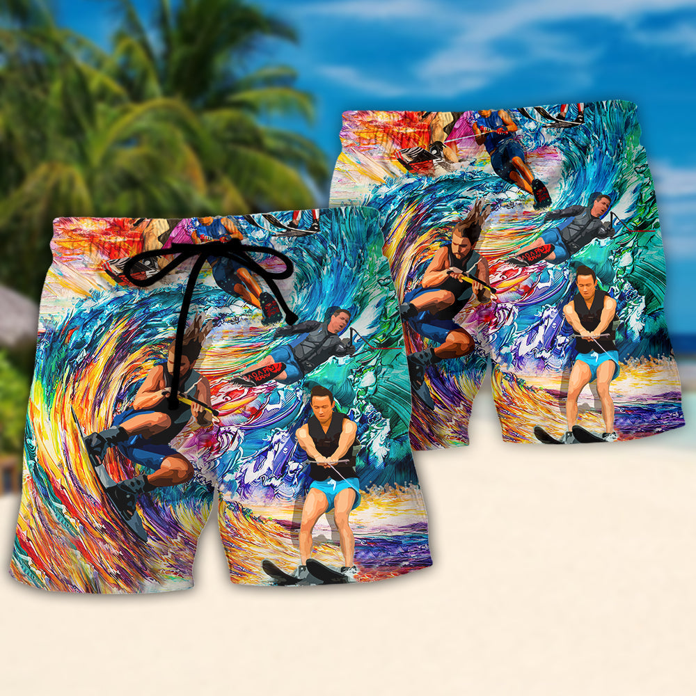 Water Skiing Beach Shorts Pattern Detail For Coastal Travel And Versatile Outdoor Wear