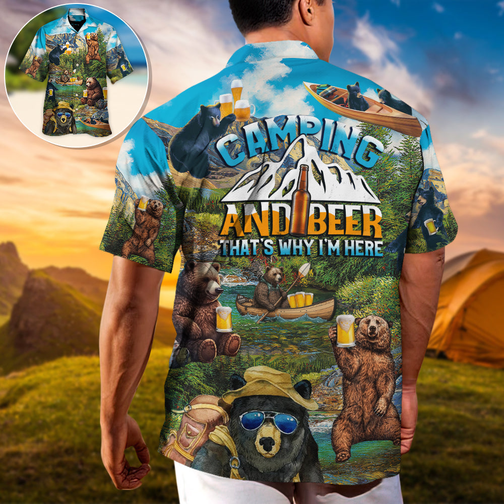 Funny Camping Bear Drinking Beer I'M Hawaiian Shirt Button Front Artwork For Beach Days