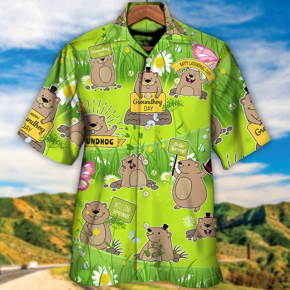 Floral Spring Groundhog Hawaiian Shirt Resort Outfit View For Coastal Travel