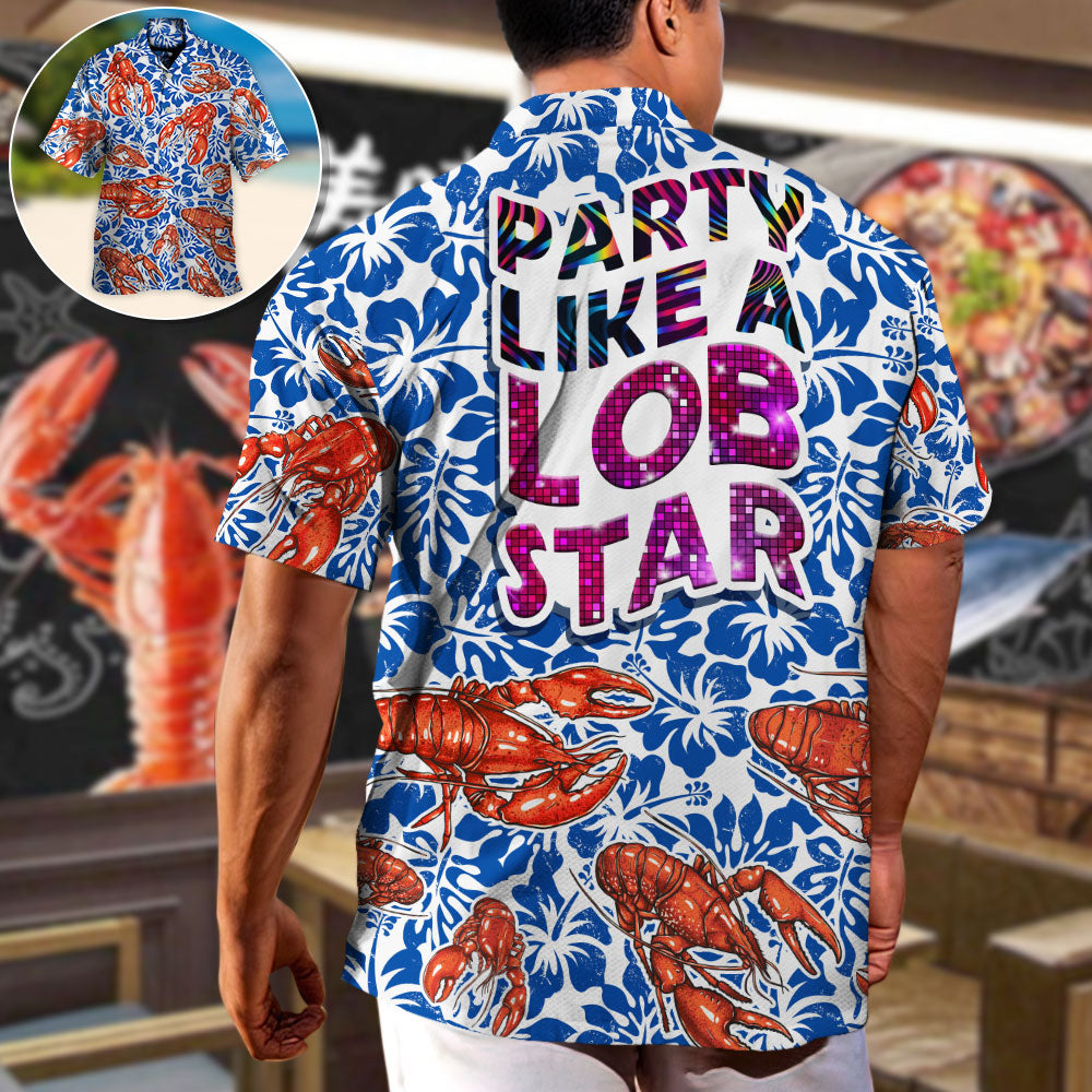 Tropical Lobster Party Vibe Hawaiian Shirt Pattern View For Relaxed Warm Weather Outfits