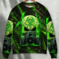 Green Lightning Skull Mask Sweater For Fantasy Fans Casual Outings And Weekend Adventures