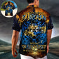 Blue Skull Fire Attitude Hawaiian Shirt Pattern Detail For Summer Holidays And Outdoor Fun